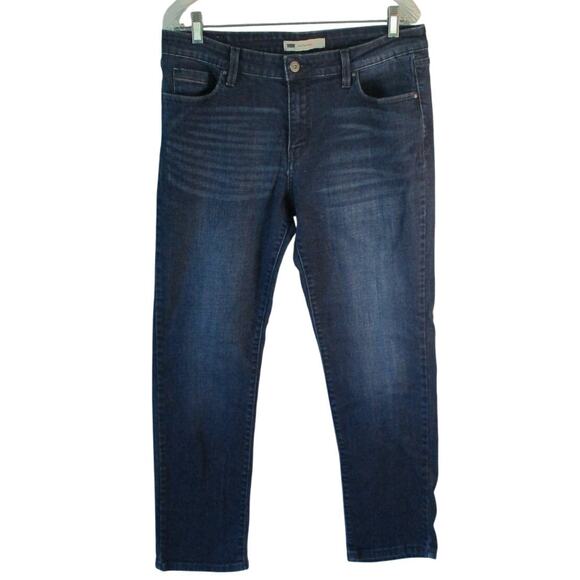 Levi Women's Mid Rise Dark Wash Straight Leg Skinny Blue Jeans Size 14 - Picture 1 of 9